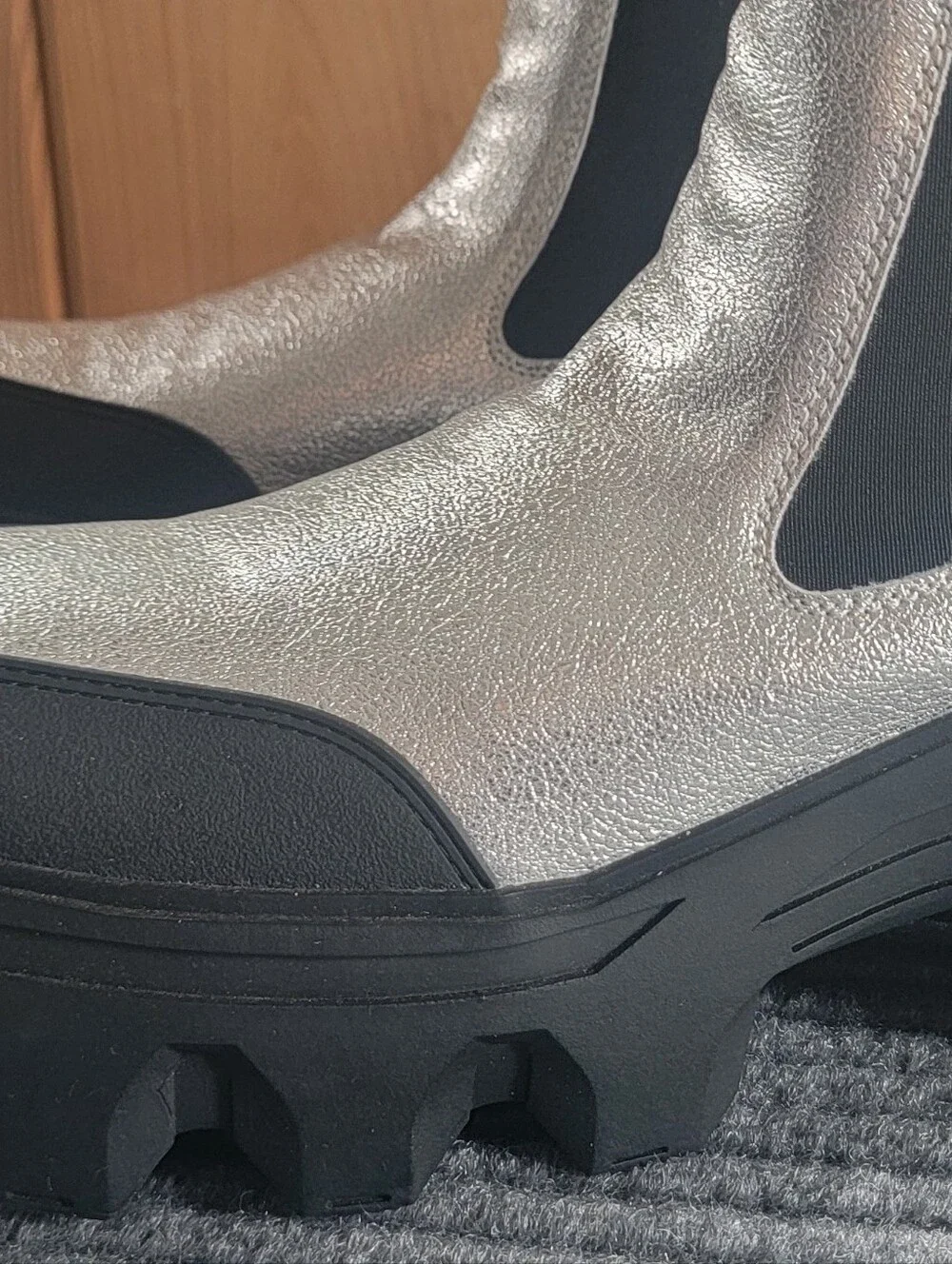 Silver ASOS DESIGN Platform Heeled Chelsea Boot with Lug Sole, Womans 11